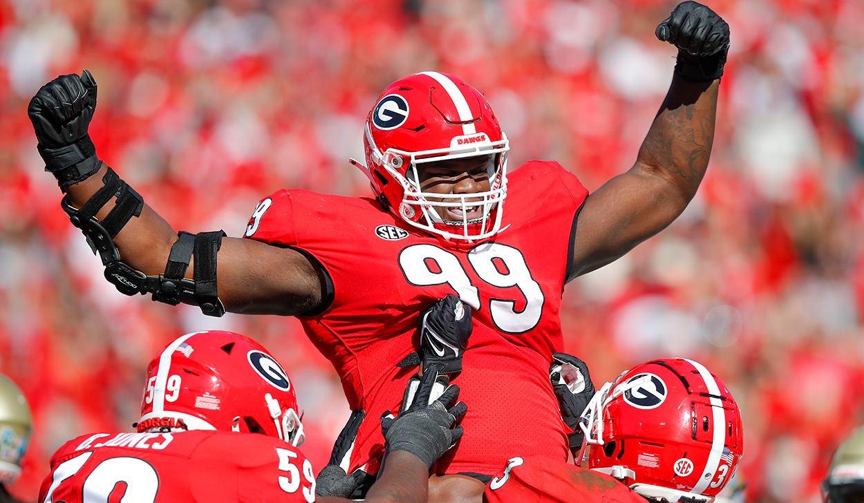 At 6'6” and 341 pounds with a 81 1/8” wingspan, Georgia defensive lineman Jordan  Davis is a massive dude 