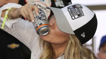 Kyle Larson’s Wife Katelyn Effortlessly Shotguns A Beer On Victory Lane After His NASCAR Cup Championship Win