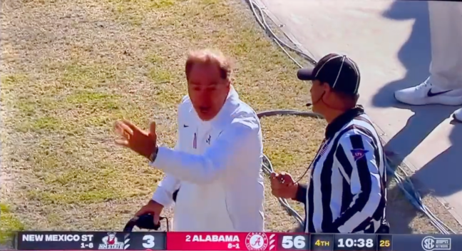 Nick Saban Sideline Rant 56-3 New Mexico State Tirade Meltdown Yelling At Referees While winning