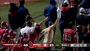 College Football Coach Rips Off His Shirt To Celebrate Pick-Six Despite Being Down By Three Scores