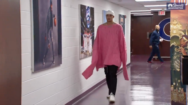 Kyle Kuzma Instagram Roasted NBA players comments giant pink sweater pregame outfit