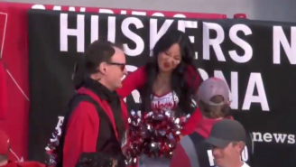Nebraska Cheerleader Gets Absolutely Rocked By Football To The Head, Flexes On The Haters (Video)