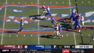 Florida QB Emory Jones Throws Embarrassing Interception On Horribly-Executed Flea Flicker (Video)