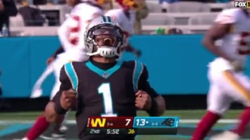 Cam Newton Runs To Midfield, Puts Ball On Panthers Logo, And Does Superman Celebration After TD