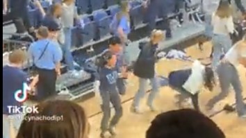 Dozens Of Villanova Fans Embarrassingly Trip Over Themselves While Running Onto Elevated Court In Viral Video