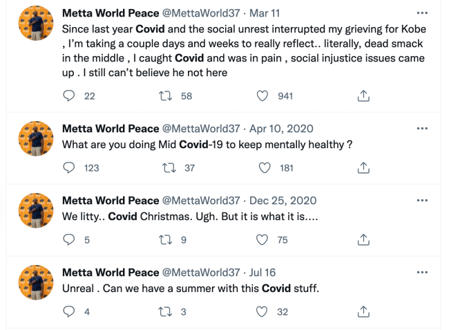 Metta World Peace covid tweets