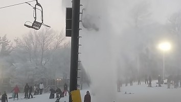 Skiers Get Blasted With Freezing Water While Stuck On A Lift After Huge Pipe Burst