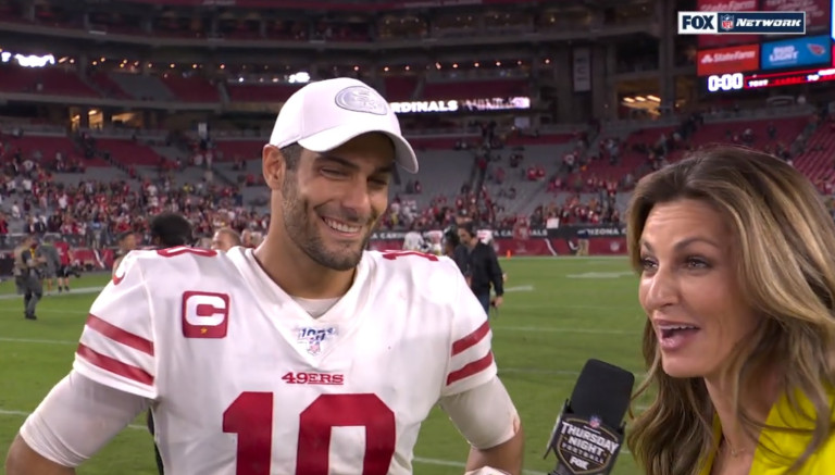 Jimmy Garoppolo Hit Erin Andrews With Another Smooth 'Feels Great Baby'  Before Playoff Game Vs Packers - BroBible