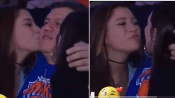 Things Get Awkward When Knicks Fan Gets Two Girls To Kiss Him And Each Other During Kiss Cam