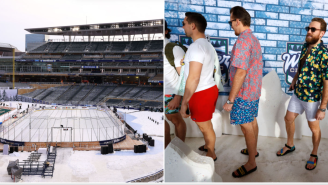 St. Louis Blues Players Wear Shorts And Hawaiian Shirts Amid Freezing Subzero Temperatures At Winter Classic