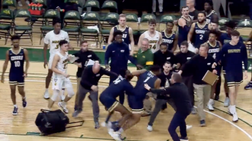 Oral Roberts’ 6’8″, 280lb Senior Was On A Warpath After Brawl Broke Out With NDSU Over Petty Late Fouls