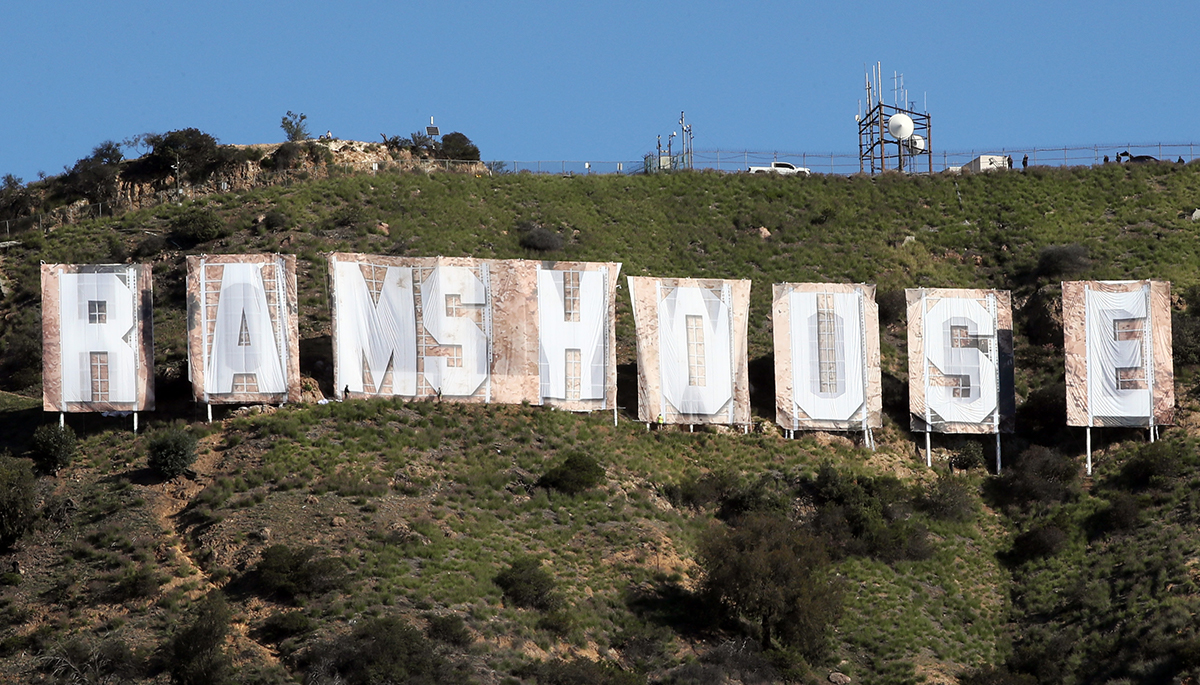 The 'Rams House' sign is coming up on the @hollywoodsign23. 