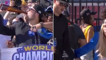 Matthew Stafford Chugs 1942 Tequila, Walks Away After Watching Woman Fall Off Stage During Rams Championship Parade