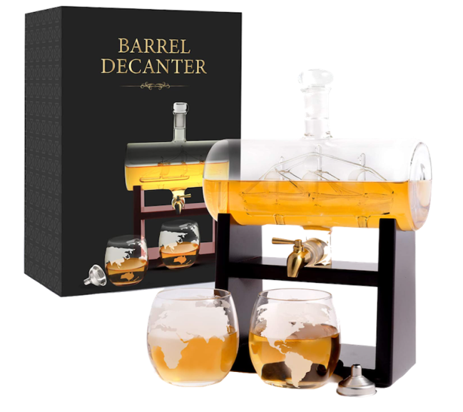 Antique Barrel Whiskey Decanter & Glass Set - daily deals