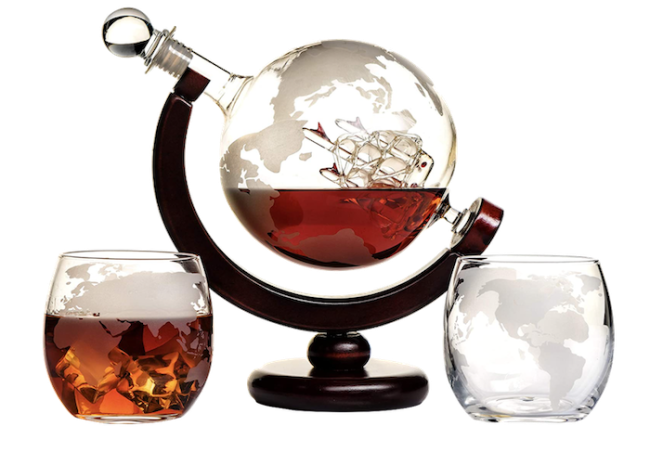 Whiskey Globe Decanter Set with 2 Glasses - daily deals