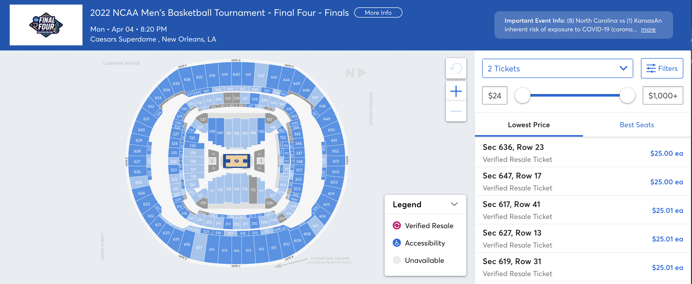 NCAA Tournament Championship Ticket Prices Plummet Without Duke