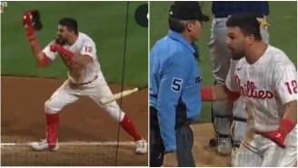 Phillies’ Kyle Schwarber Loses His Mind, Slams Bat/Helmet, And Curses Out Umpire Angel Hernandez After Strikeout Call