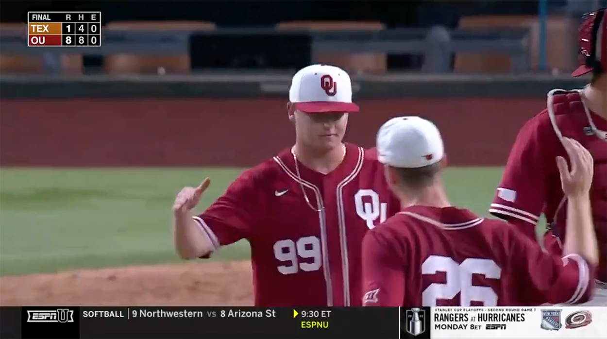 Oklahoma Pitcher Goes Viral For Throwing Vicious 'Horns Down' At Texas
