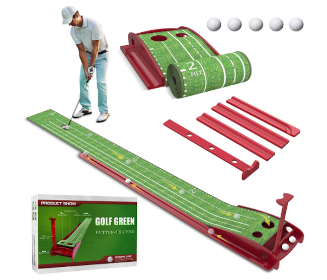 Wood Golf Putting Green Mat with Auto Ball Return System