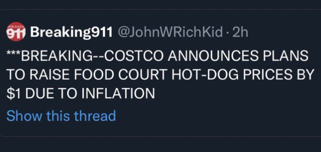 costco hot dog price increase fake tweet