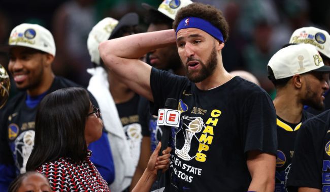 WATCH: Klay Thompson Stumbles, Knocks Woman Over During Parade