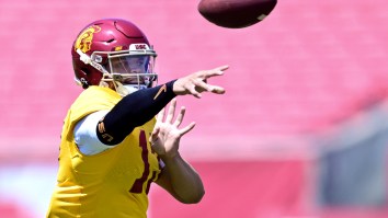 WATCH: USC QB Caleb Williams Throws Unbelievable 65-Yard Dime That Nails The Crossbar