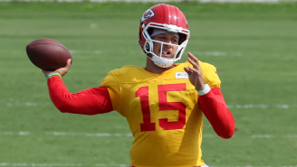 Patrick Mahomes Tried A Between-The-Legs Pass At Training Camp And He Must Be Trolling At This Point