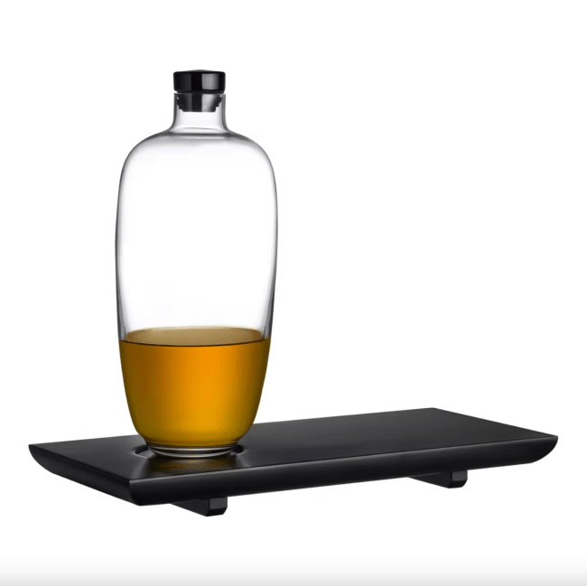 Nude Glass Tall Malt Whiskey Bottle with Wooden Tray