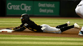 Fans Can’t Believe It When Pirates Player Has Phone Fly Out Of His Pocket On A Slide