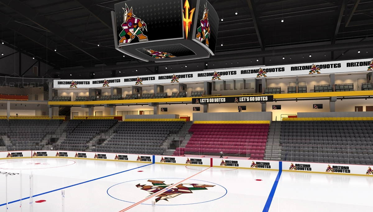 Glendale Desert Diamond Arena seating chart - View from Section 111 - Row W  - Seats 1-19 - Phoenix Coyotes & Arizona State Sun Devils hockey  arrangement virtual interactive viewer - 'View