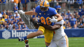 6’5″ Pitt Tight End Unbelievably Hurdles Tennessee Defender For Incredible 57-Yard Touchdown