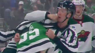 NHL Linesman Gets Drilled With Punch To The Face While Breaking Up Fight (Video)