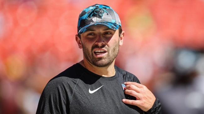 Baker Mayfield's Hilarious Reaction To Panthers Coach Kissing Footballs