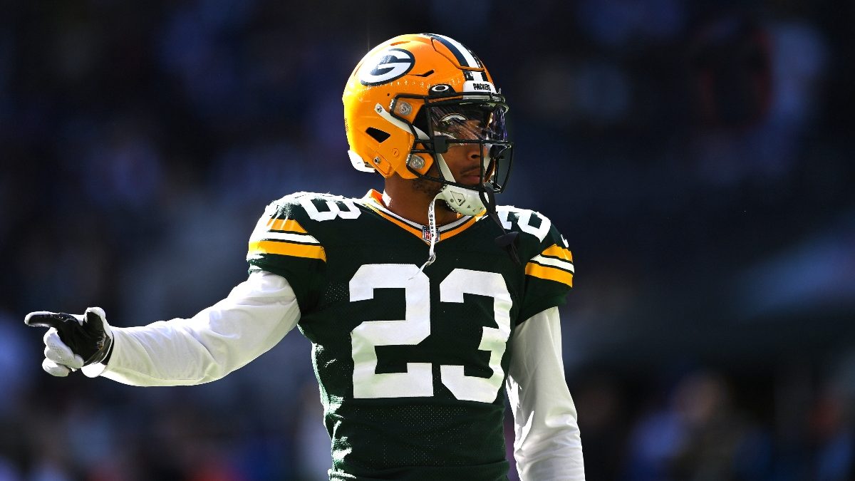 Green Bay, WI, USA. 30th Sep, 2018. Green Bay Packers cornerback Jaire  Alexander #23 celebrates an interception during the NFL Football game  between the Buffalo Bills and the Green Bay Packers at