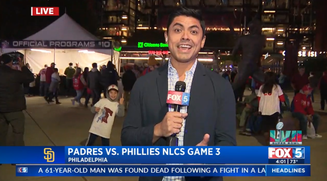Philly Kid Flips Off San Diego Reporter During Live Shot From Phillies Game