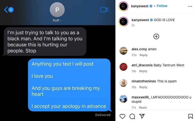 Kanye Posts Texts With Diddy, Says He's An 'Example To Jewish People'