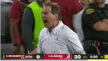 Angry Nick Saban Curses Out Ref While Up 30-0 With 20 Seconds To Go In Game