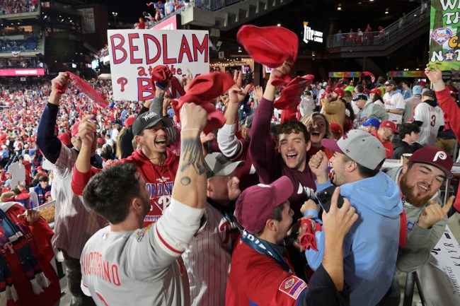Fans celebrating at the Philadelphia Phillies 2022 World Series Game