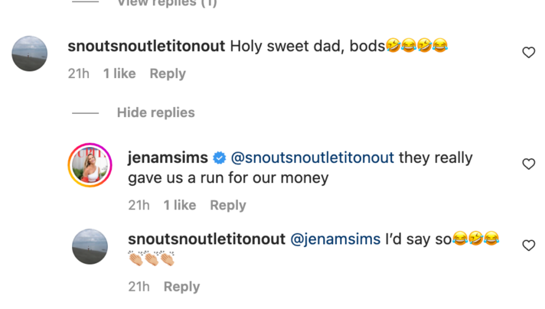 Jena Sims jokes about Brooks Koepka's dad bod