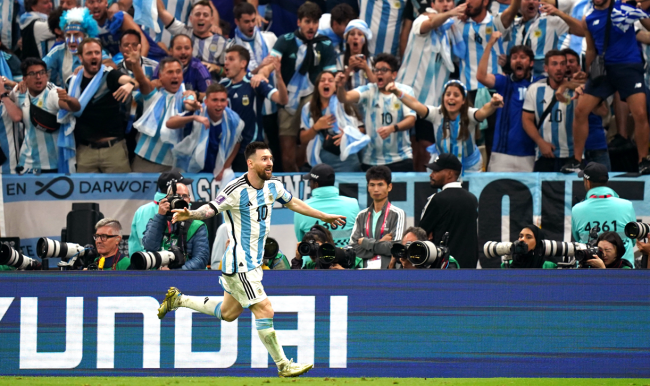 Lionel Messi of Argentina celebrates after scoring goal