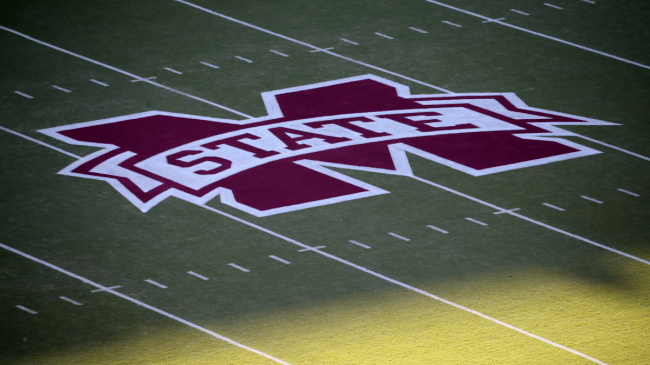 Mississippi State logo in the middle of the football field.