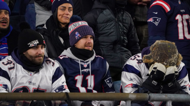 Patriots fans watch from the stands.