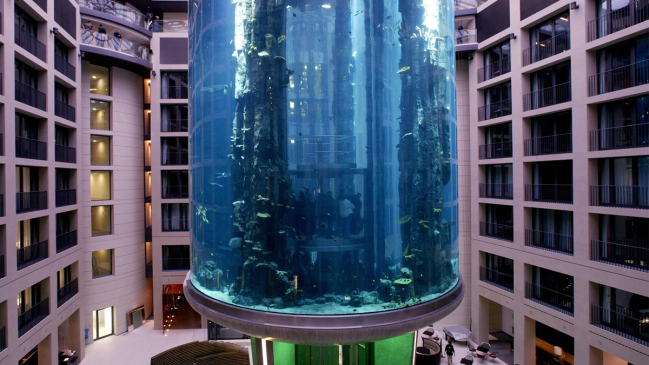 50-foot aquarium Radisson Berlin hotel lobby
