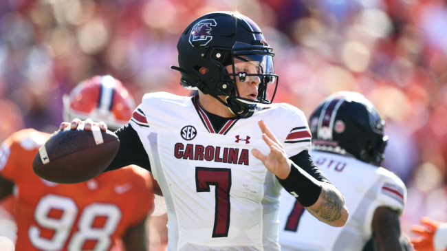 Spencer Rattler throws a pass vs. Clemson.