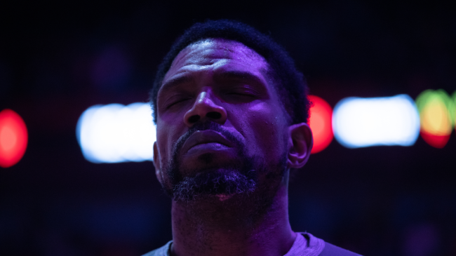 Udonis Haslem stands for the National Anthem.