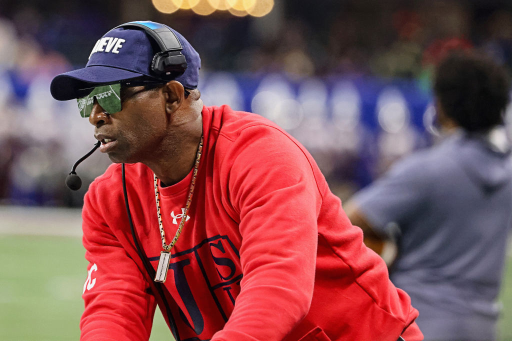 Deion Sanders on the sidelines during Jackson State game 
