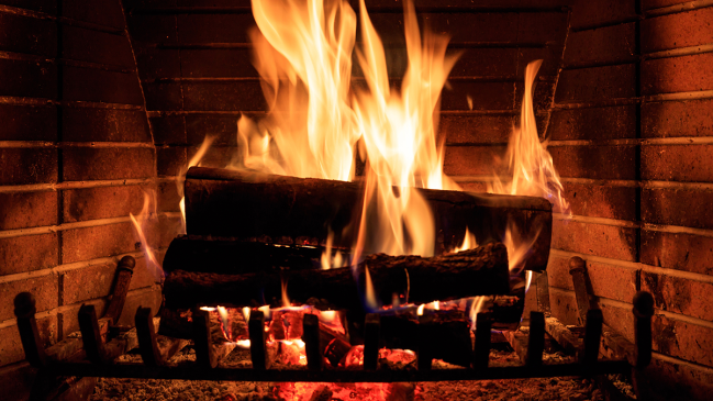 logs burning in fireplace
