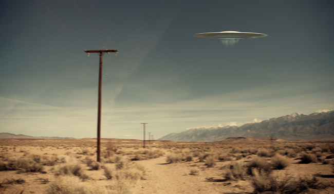 ufo in the sky over desert