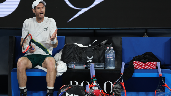 Andy Murray talks to an official.