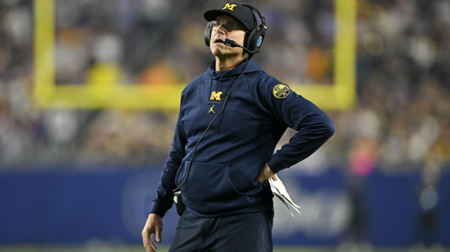 Jim Harbaugh looks on during the loss to TCU.